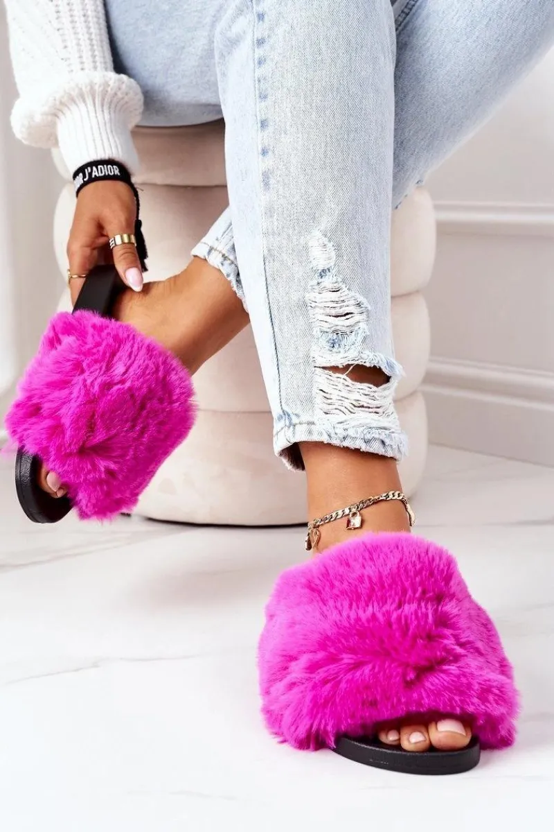 Boto Gumowe Klapki Z Futerkiem Fuksja Soft