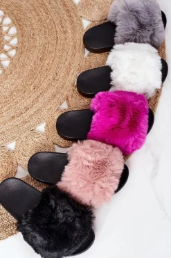 Boto Gumowe Klapki Z Futerkiem Fuksja Soft