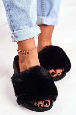 Boto Gumowe Klapki Z Futerkiem Czarne Sensitive