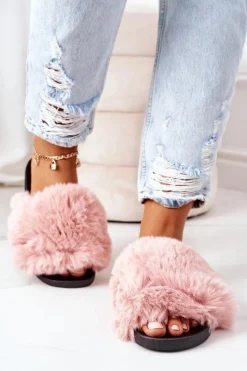 Online Gumowe Klapki Z Futerkiem Różowe Soft Damskie Klapki Z Futerkiem|Klapki Damskie Klasyczne