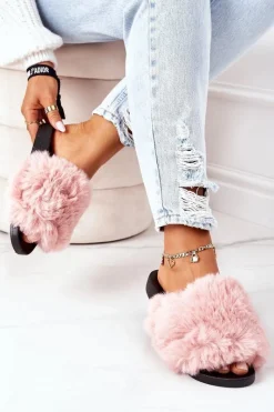 Online Gumowe Klapki Z Futerkiem Różowe Soft Damskie Klapki Z Futerkiem|Klapki Damskie Klasyczne