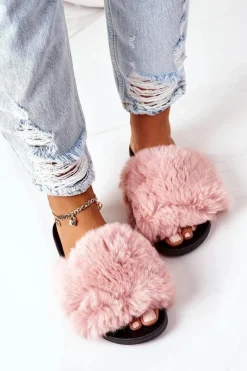 Online Gumowe Klapki Z Futerkiem Różowe Soft Damskie Klapki Z Futerkiem|Klapki Damskie Klasyczne