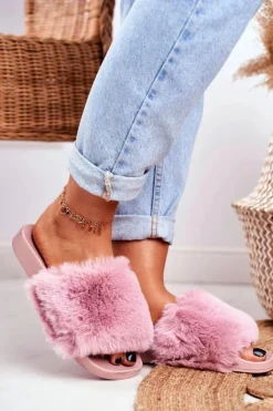 Online Gumowe Klapki Z Futerkiem Różowe Sensitive Damskie Klapki Z Futerkiem|Klapki Damskie Klasyczne