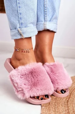 Online Gumowe Klapki Z Futerkiem Różowe Sensitive Damskie Klapki Z Futerkiem|Klapki Damskie Klasyczne