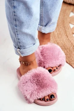 Online Gumowe Klapki Z Futerkiem Różowe Sensitive Damskie Klapki Z Futerkiem|Klapki Damskie Klasyczne