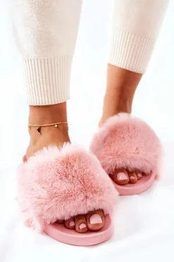 Discount Boto Gumowe Klapki Z Futerkiem Jasnoróżowe Sensitive