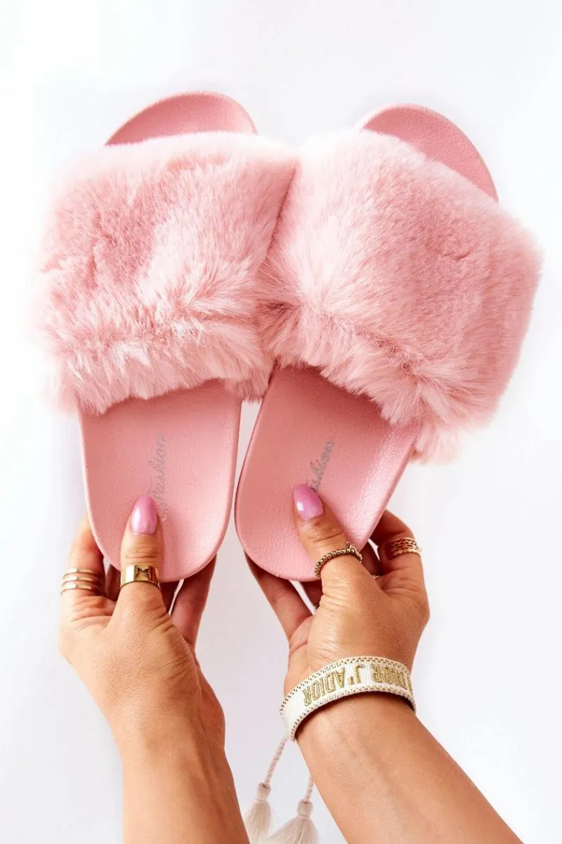 Discount Boto Gumowe Klapki Z Futerkiem Jasnoróżowe Sensitive