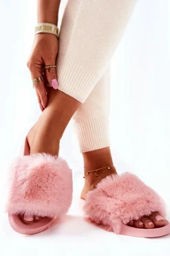 Discount Boto Gumowe Klapki Z Futerkiem Jasnoróżowe Sensitive