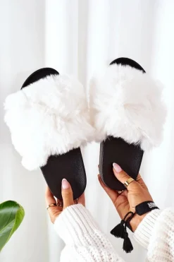 Klapki Z Futerkiem|Klapki Damskie Klasyczne>Boto Gumowe Klapki Z Futerkiem Białe Soft