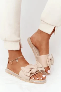 Outlet Boto Gumowe Klapki Z Kokardą Beżowe Andrea