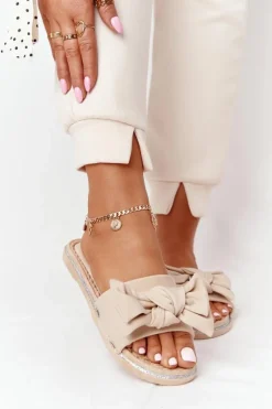 Outlet Boto Gumowe Klapki Z Kokardą Beżowe Andrea