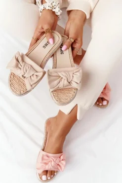 Outlet Boto Gumowe Klapki Z Kokardą Beżowe Andrea