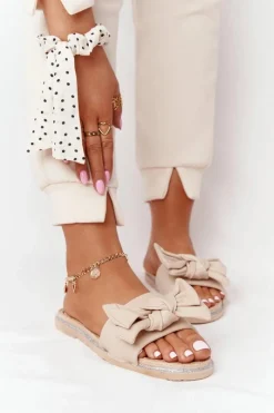 Outlet Boto Gumowe Klapki Z Kokardą Beżowe Andrea