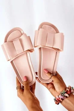 Online Boto Gumowe Klapki Z Kokardą Beżowe April