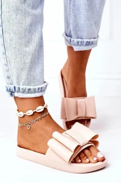 Online Boto Gumowe Klapki Z Kokardą Beżowe April