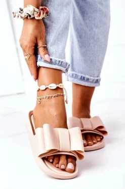 Online Boto Gumowe Klapki Z Kokardą Beżowe April