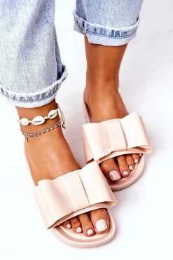 Online Boto Gumowe Klapki Z Kokardą Beżowe April