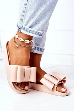 Online Boto Gumowe Klapki Z Kokardą Beżowe April