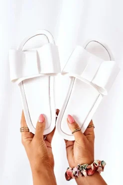 Klapki Damskie Klasyczne>Boto Gumowe Klapki Z Kokardą Białe April