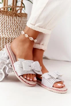 Klapki Damskie Klasyczne>Boto Gumowe Klapki Z Kokardą Białe Gabriell