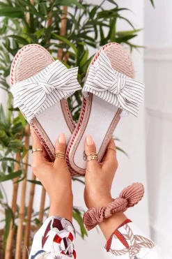 Klapki Damskie Klasyczne>Boto Gumowe Klapki Z Kokardą Białe Gabriell