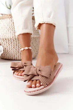 Klapki Damskie Klasyczne>Boto Gumowe Klapki Z Kokardą Brązowe Gabriell