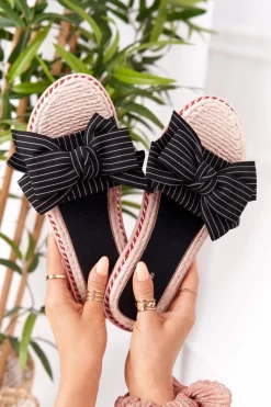 Outlet Boto Gumowe Klapki Z Kokardą Czarne Gabriell