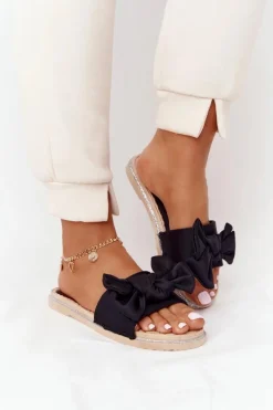 Gumowe Klapki Z Kokardą Czarne Andrea Damskie Klapki Damskie Klasyczne