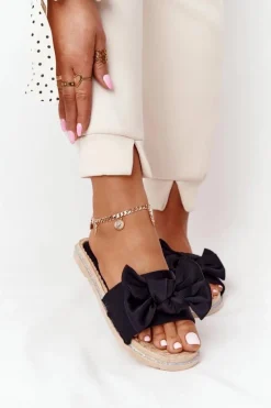 Gumowe Klapki Z Kokardą Czarne Andrea Damskie Klapki Damskie Klasyczne