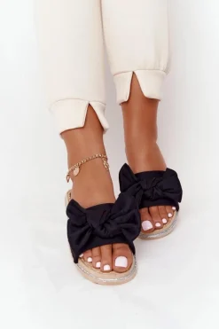 Gumowe Klapki Z Kokardą Czarne Andrea Damskie Klapki Damskie Klasyczne