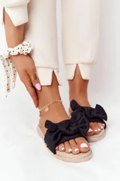 Gumowe Klapki Z Kokardą Czarne Andrea Damskie Klapki Damskie Klasyczne