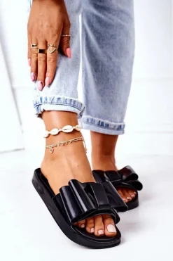 Klapki Damskie Klasyczne>Boto Gumowe Klapki Z Kokardą Czarne April