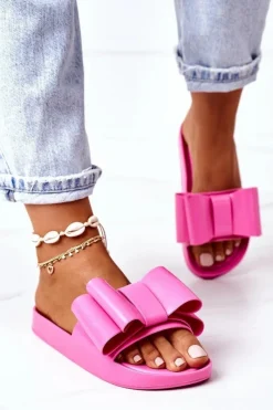 Gumowe Klapki Z Kokardą Fuksja April Damskie Klapki Damskie Klasyczne