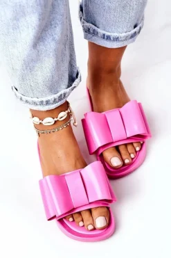 Gumowe Klapki Z Kokardą Fuksja April Damskie Klapki Damskie Klasyczne