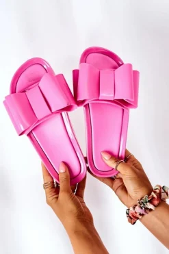 Gumowe Klapki Z Kokardą Fuksja April Damskie Klapki Damskie Klasyczne