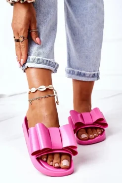 Gumowe Klapki Z Kokardą Fuksja April Damskie Klapki Damskie Klasyczne