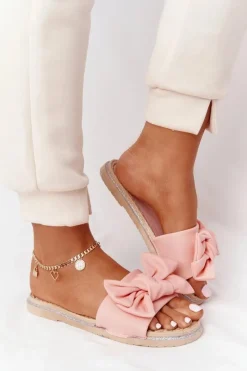 Hot Gumowe Klapki Z Kokardą Koralowe Andrea Damskie Klapki Damskie Klasyczne