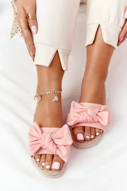 Hot Gumowe Klapki Z Kokardą Koralowe Andrea Damskie Klapki Damskie Klasyczne