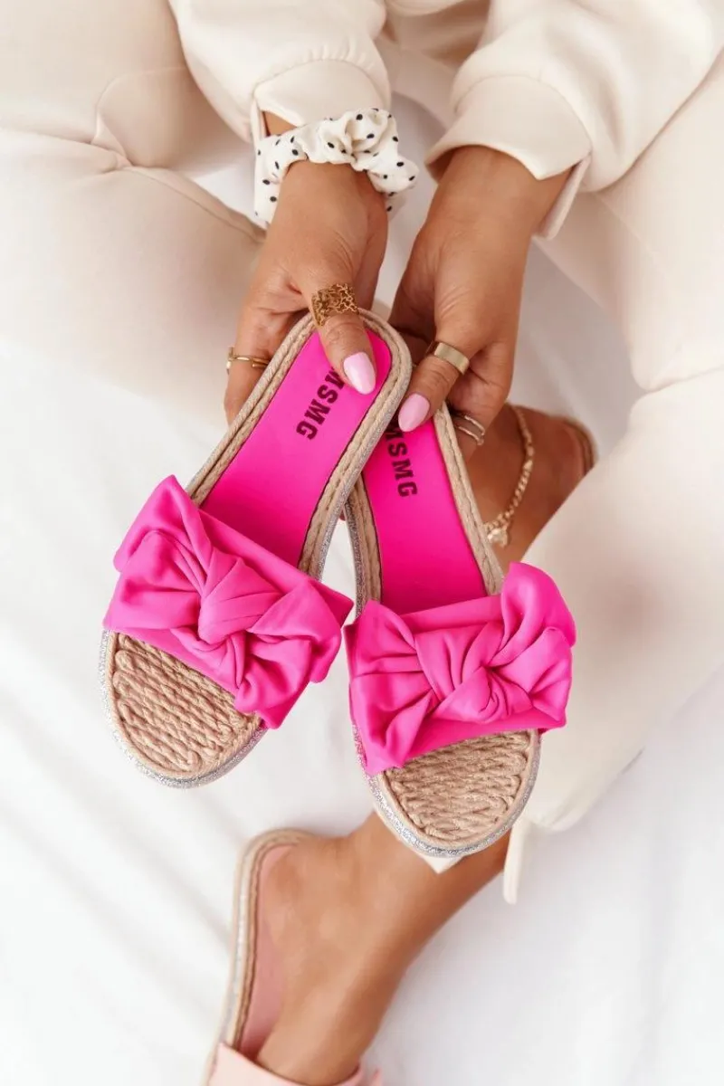 Discount Boto Gumowe Klapki Z Kokardą Różowe Andrea