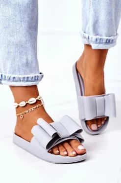 Klapki Damskie Klasyczne>Boto Gumowe Klapki Z Kokardą Szare April