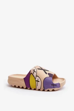 Online Gumowe Klapki Z Nadrukiem Ciemnobeżowe Monsters Damskie Klapki Damskie Klasyczne