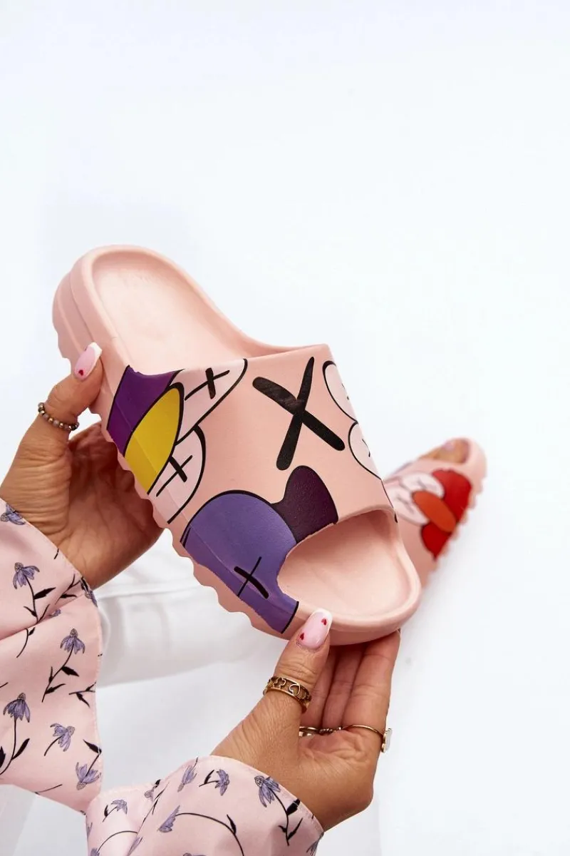 Discount Gumowe Klapki Z Nadrukiem Różowe Monsters Damskie Klapki Damskie Klasyczne