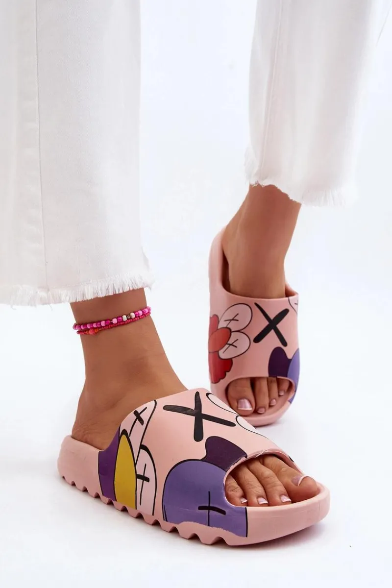 Discount Gumowe Klapki Z Nadrukiem Różowe Monsters Damskie Klapki Damskie Klasyczne