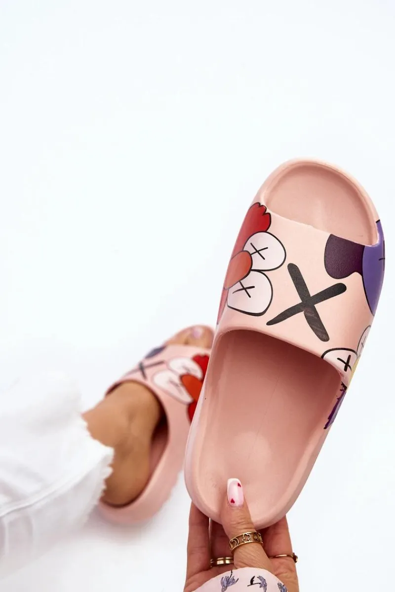 Discount Gumowe Klapki Z Nadrukiem Różowe Monsters Damskie Klapki Damskie Klasyczne