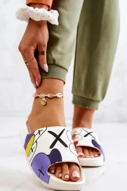 New Gumowe Klapki Z Nadrukiem Białe Monsters Damskie Klapki Damskie Klasyczne