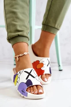 New Gumowe Klapki Z Nadrukiem Białe Monsters Damskie Klapki Damskie Klasyczne