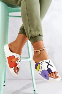 New Gumowe Klapki Z Nadrukiem Białe Monsters Damskie Klapki Damskie Klasyczne