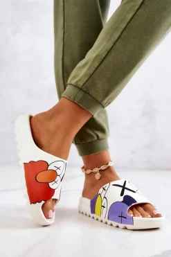 New Gumowe Klapki Z Nadrukiem Białe Monsters Damskie Klapki Damskie Klasyczne