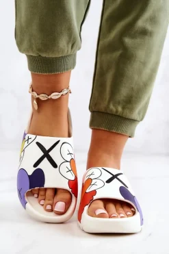 New Gumowe Klapki Z Nadrukiem Białe Monsters Damskie Klapki Damskie Klasyczne