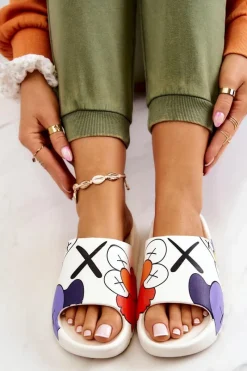 New Gumowe Klapki Z Nadrukiem Białe Monsters Damskie Klapki Damskie Klasyczne